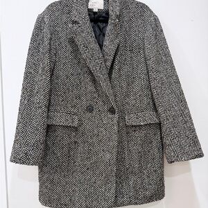 Black/white herringbone Houndstooth Tweed Double breasted coat Women’s Size M
